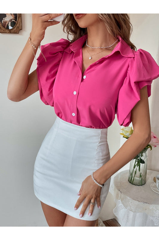 Buy Shein Ruffle Armhole Solid Shirt - Small in Pakistan