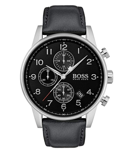 Buy Hugo Boss Navigator Black Dial Black Leather Strap Watch for Men - 1513678 in Pakistan