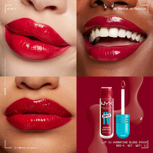 NYX- Lip I.V. Hydrating Lip Gloss Stain- 11 Red Y Set Wet
