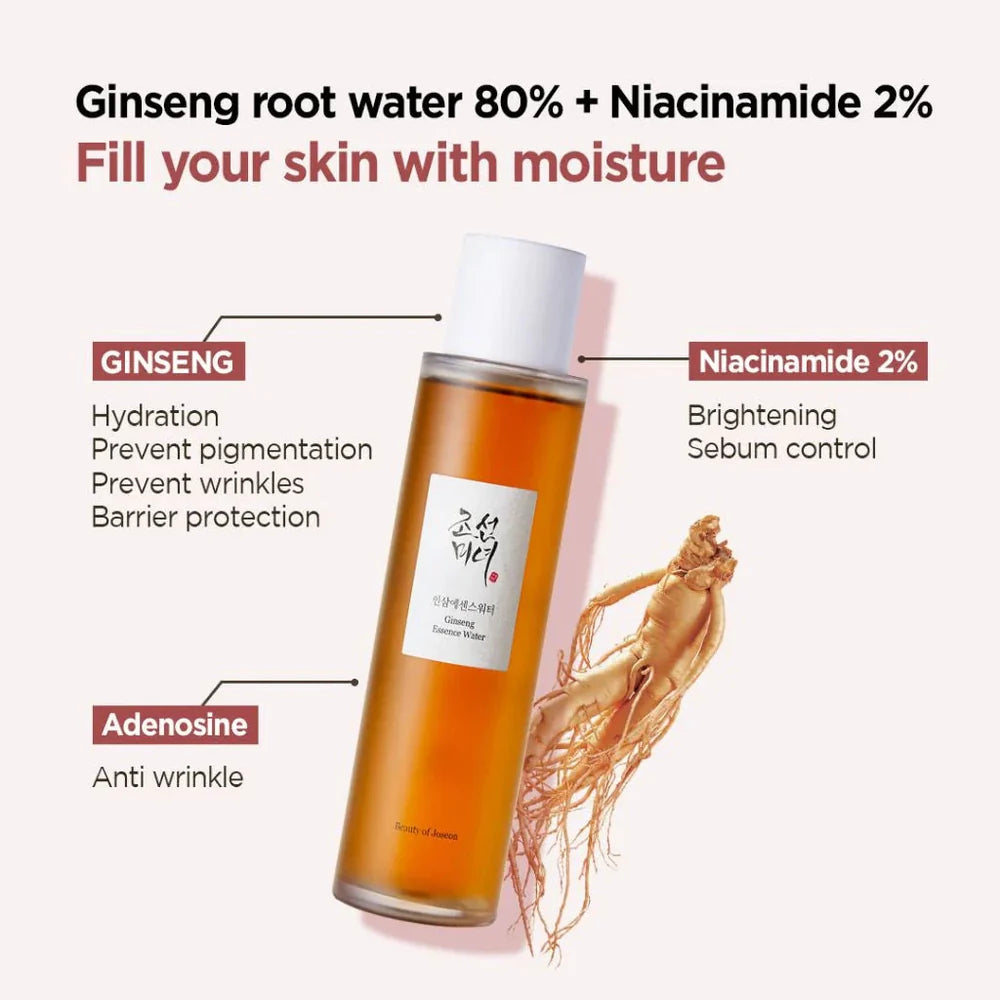 Beauty of Joseon Ginseng Essence Water – 150ml | 80% Ginseng + 2% Niacinamide Hydrating & Brightening Essence Toner – Made in Korea