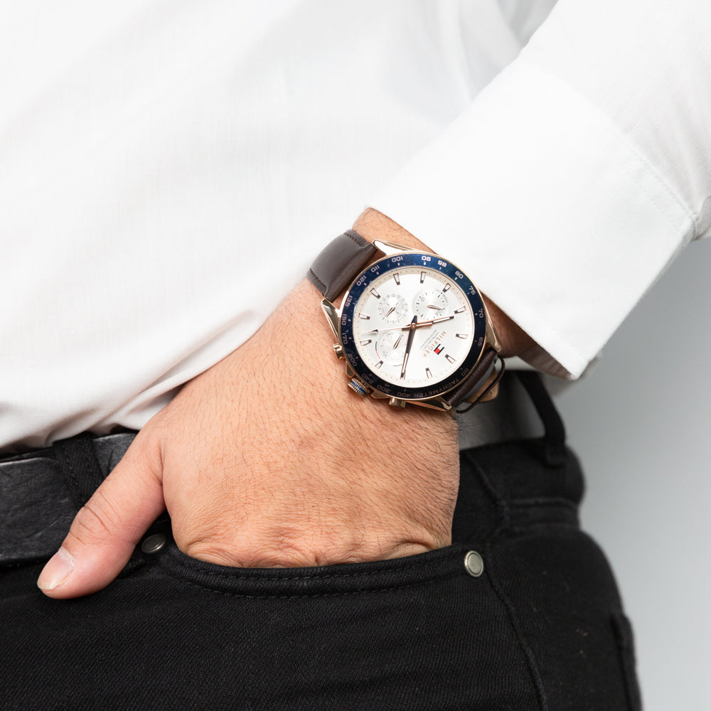 Buy Tommy Hilfiger Owen White Dial Brown Leather Strap Watch for Men - 1791966 in Pakistan