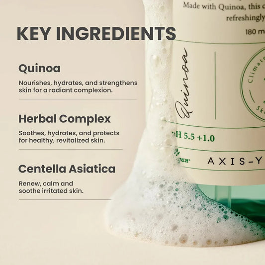AXIS-Y Quinoa One-Step Balanced Gel Cleanser 180ml – Gentle pH-Balanced Hydrating Face Wash