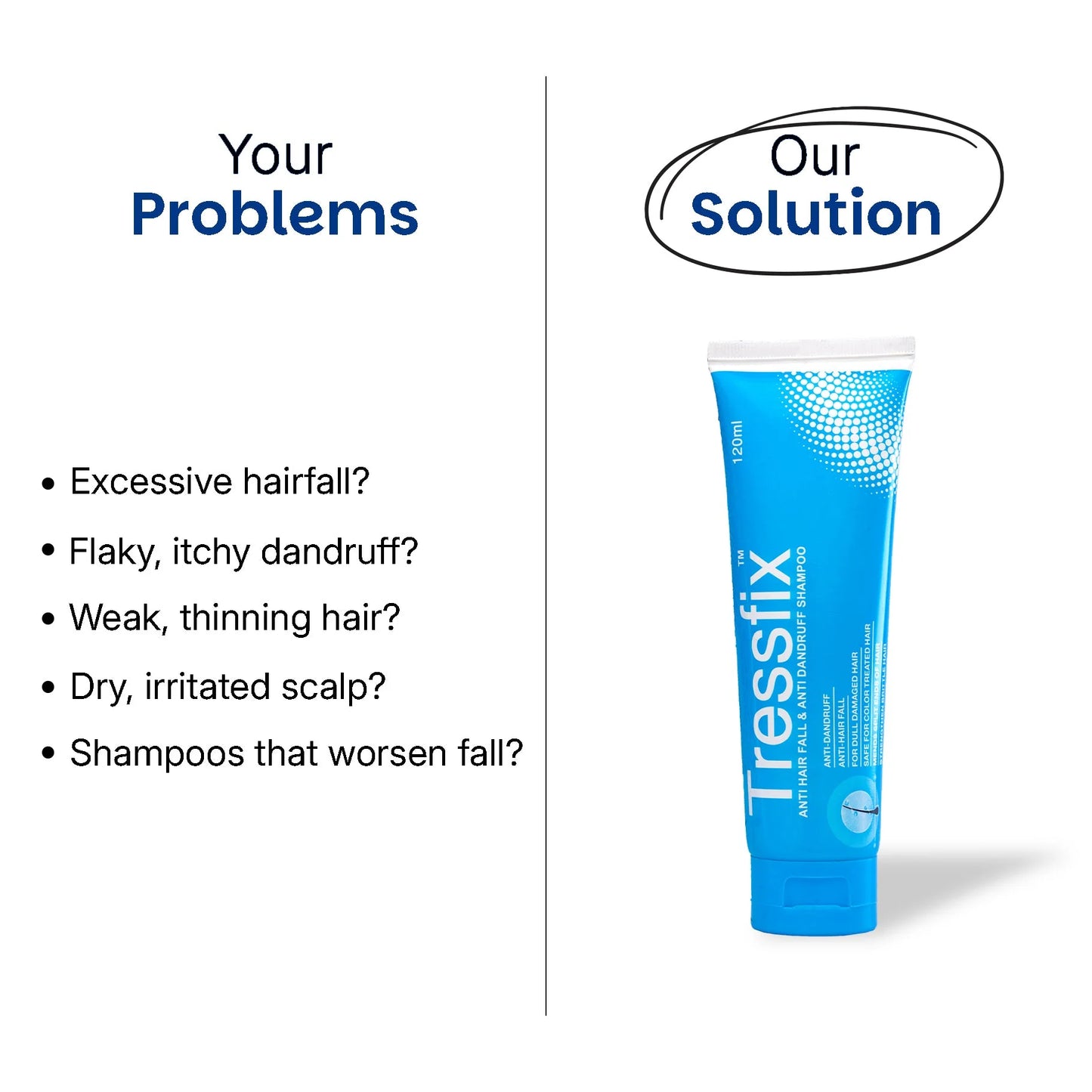 Tressfix Hairfall & Anti-Dandruff Shampoo 120ml | Helps Reduce Hair Fall & Fight Dandruff