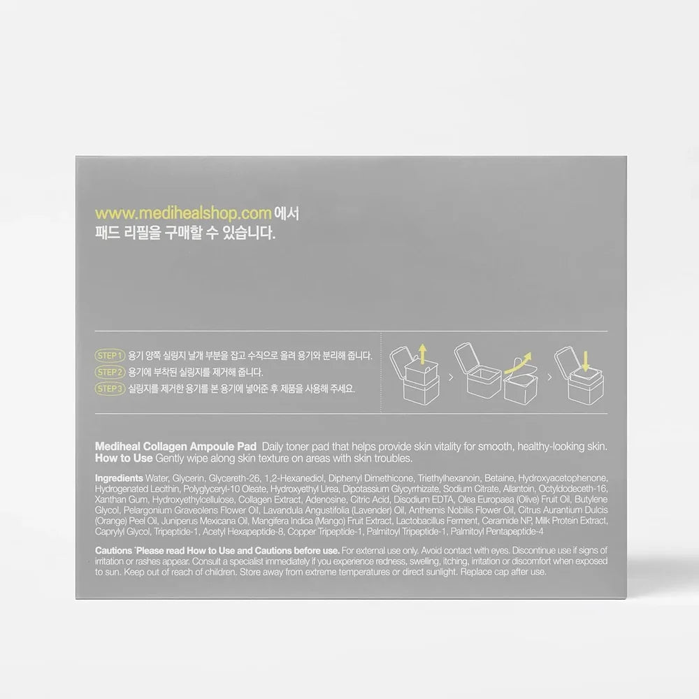 MEDIHEAL Collagen Ampoule Facial Toner Pads 100 Pads | Firming & Hydrating