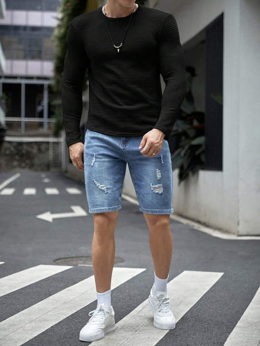Buy FULL SLEEVES WAFFLE KNIT TEE - BLACK in Pakistan