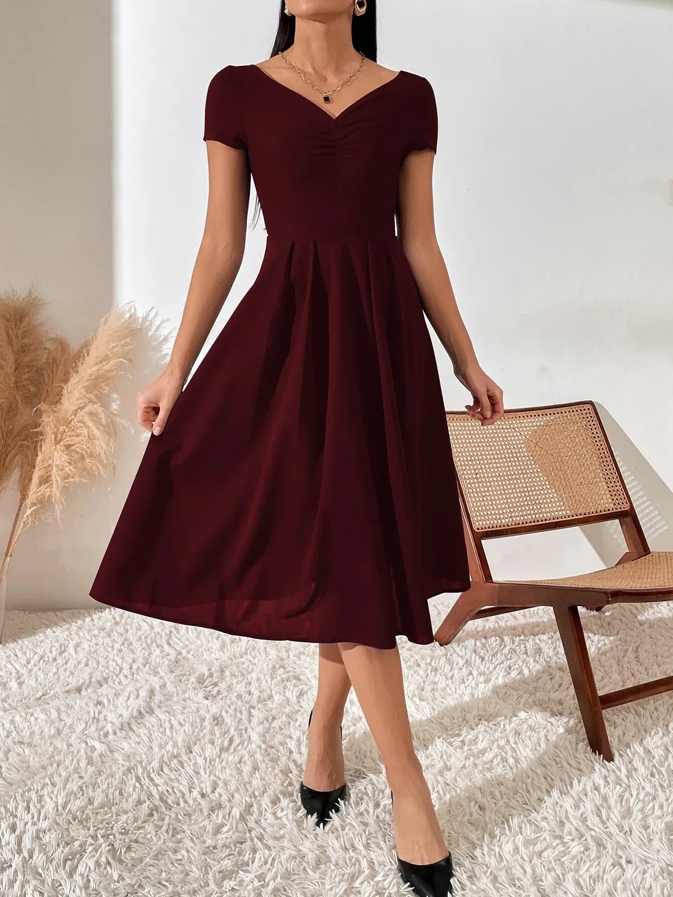Buy Shein Ruched Pleated Detail A-line Dress in Pakistan