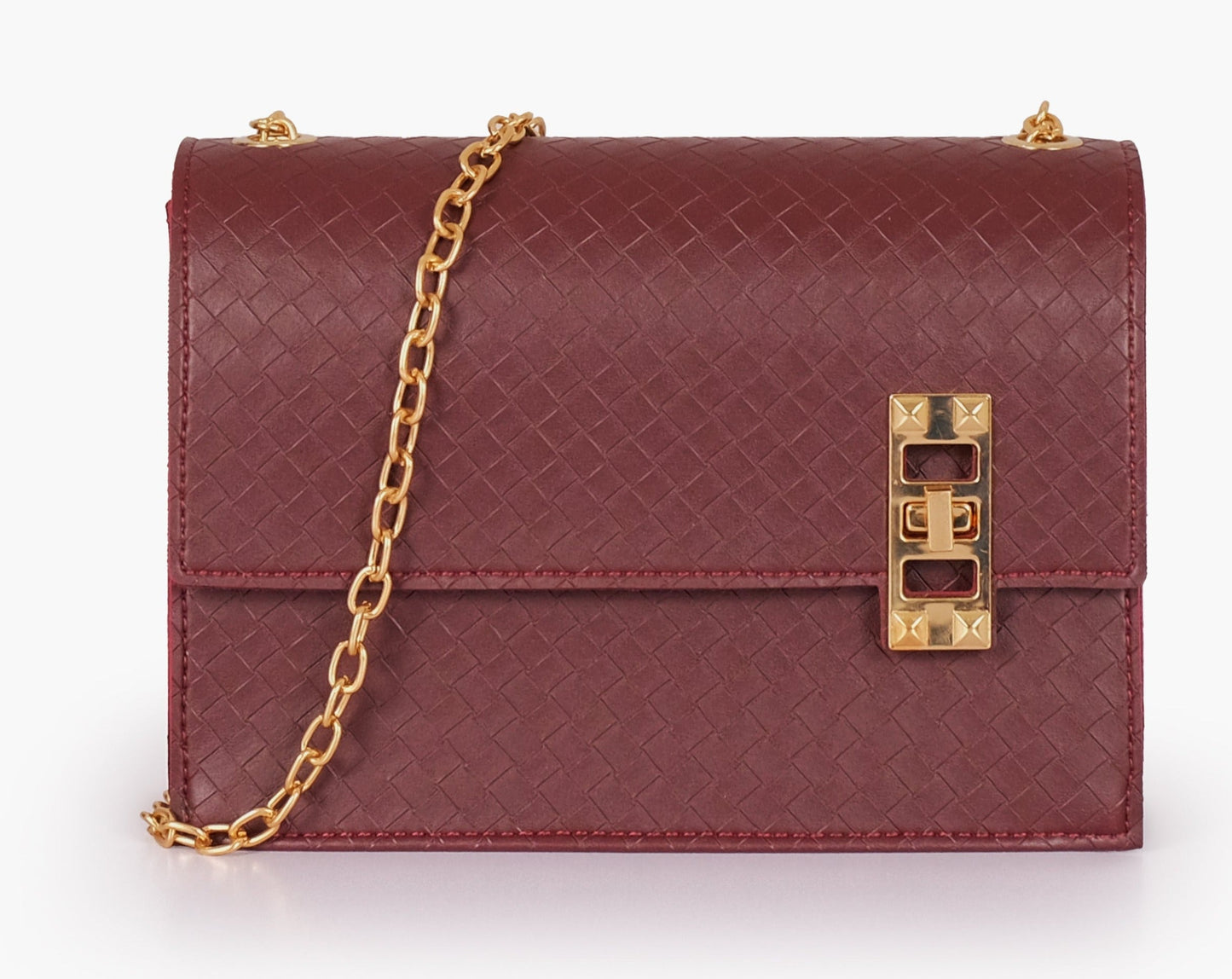 Buy Weaved Chain Shoulder Bag with Twist Lock - Burgundy in Pakistan