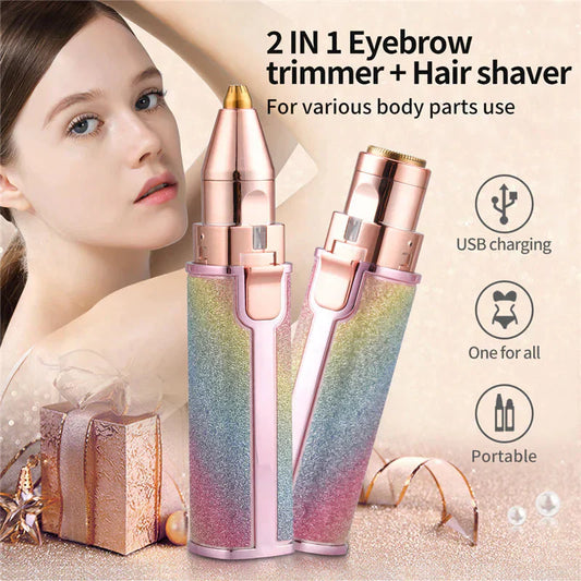 Buy Facial Beauty - 2 In 1 Rechargeable Electric Eyebrow Trimmer + Body Facial Hair Removal in Pakistan