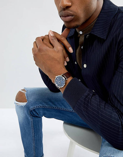 Buy Hugo Boss Grand Corporal Blue Dial Brown Leather Strap Watch for Men - 1513639 in Pakistan