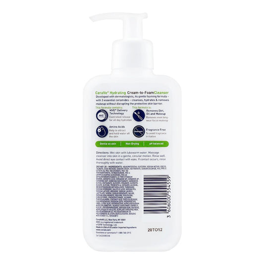 CeraVe- Hydrating Cream to Foam Cleanser For Normal to Dry Skin, 237 ml