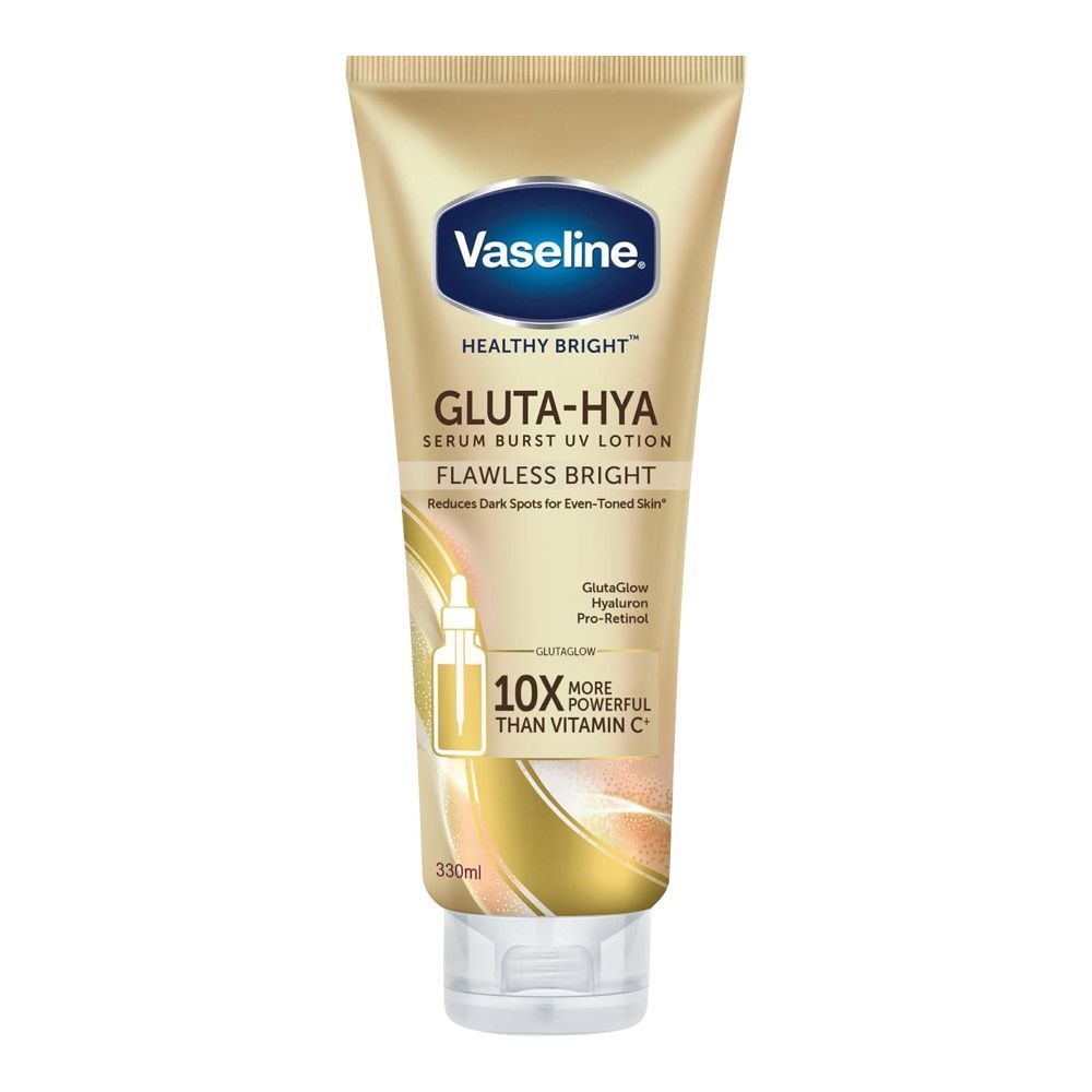Vaseline Healthy Bright Gluta-Hya lotion tube on a white background