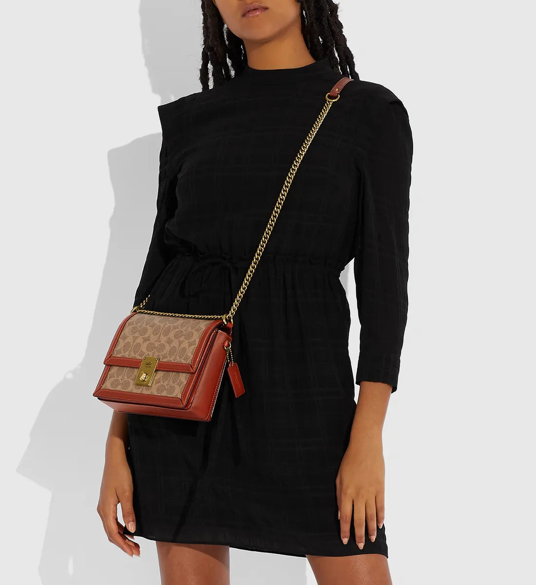 Buy Coach Coated Canvas Signature Hutton Shoulder Small Bag - Tan Rust in Pakistan