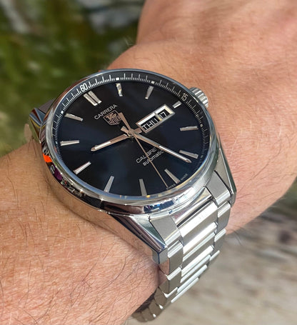 Buy Tag Heuer Carrera Calibre 5 Black Dial Silver Steel Strap Watch for Men - WAR201A.BA0723 in Pakistan