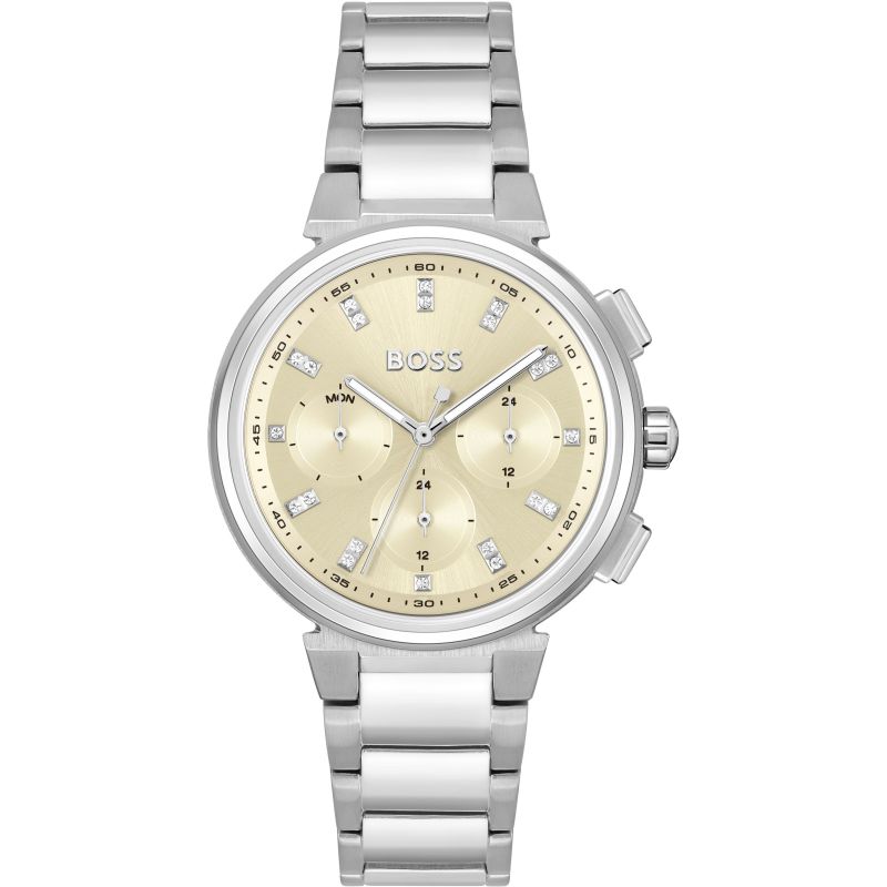 Buy Hugo Boss Women's Chronograph Silver Stainless Steel Gold Dial Watch - 1502676 in Pakistan
