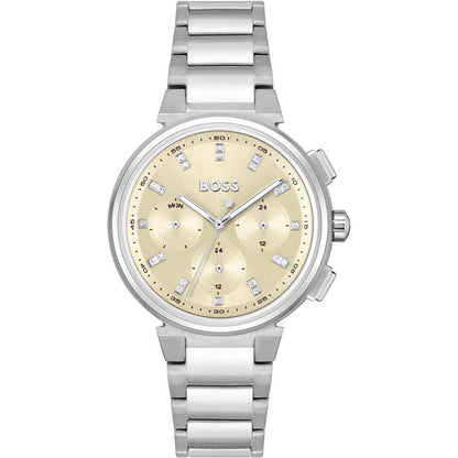 Buy Hugo Boss Women's Chronograph Silver Stainless Steel Gold Dial Watch - 1502676 in Pakistan