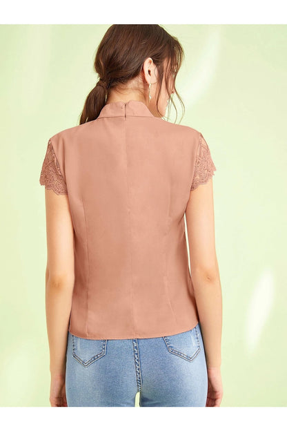 Buy SHEIN Embroidered Mesh Sleeve Keyhole Front Top in Pakistan