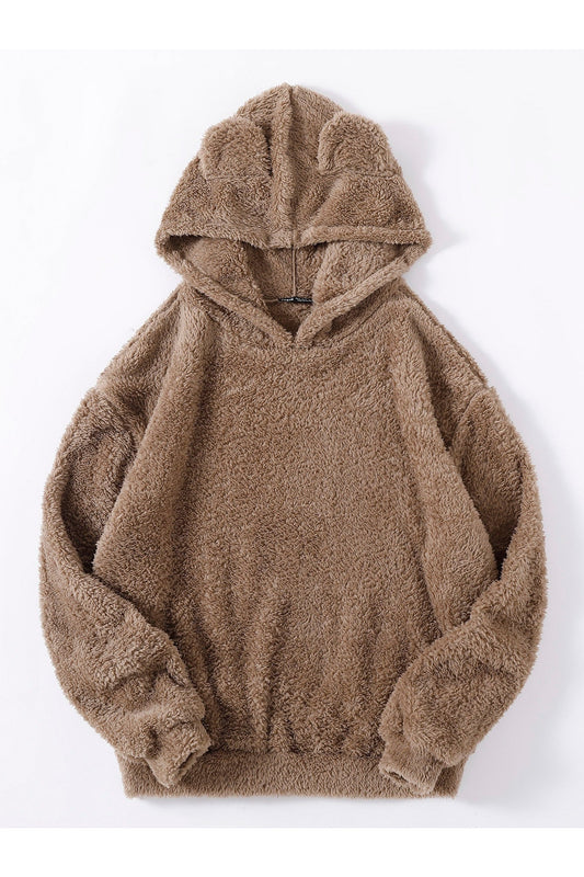 Buy Shein Drop Shoulder 3D Ear Teddy Hoodie- Small in Pakistan