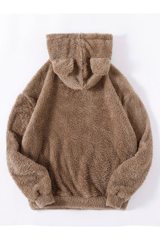 Buy Shein Drop Shoulder 3D Ear Teddy Hoodie- Small in Pakistan