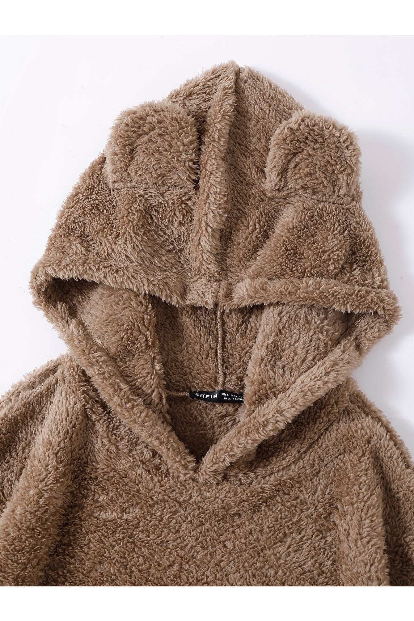 Buy Shein Drop Shoulder 3D Ear Teddy Hoodie- Small in Pakistan