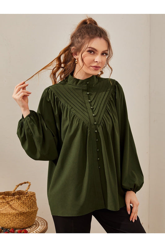 Buy Shein Fold Pleated Lantern Sleeve Blouse - Small in Pakistan