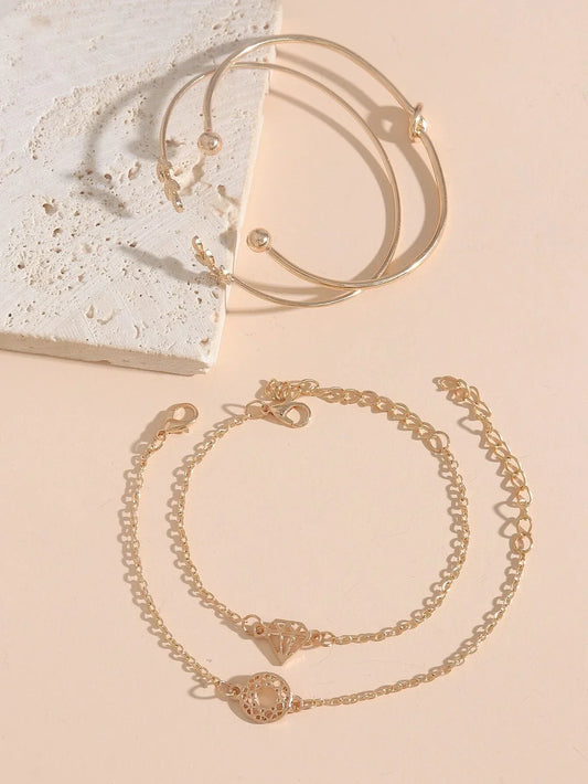 Buy Shein 4pcs Leaf & Knot Decor Bracelet in Pakistan