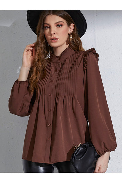 Buy Shein Frill Neck Pleated Button Up Blouse - Small in Pakistan