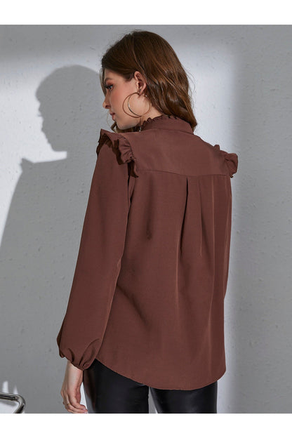 Buy Shein Frill Neck Pleated Button Up Blouse - Small in Pakistan