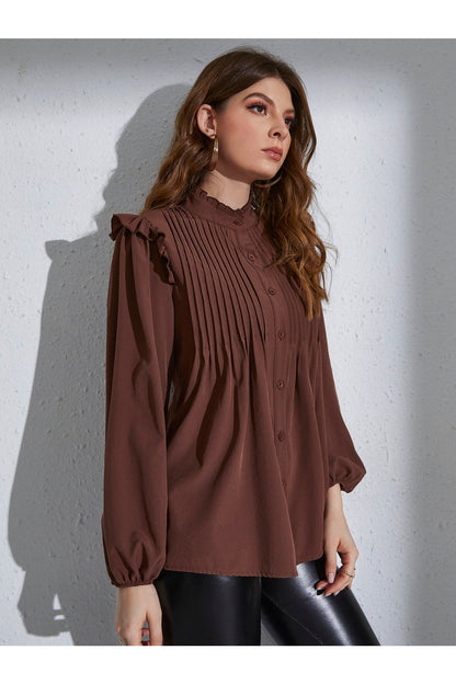 Buy Shein Frill Neck Pleated Button Up Blouse - Small in Pakistan