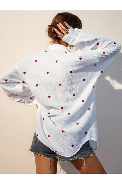 Buy Shein Frenchy Heart Embroidery Pocket Patched Drop Shoulder Shirt - Small in Pakistan