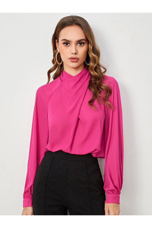 Buy Shein Unity Cross Wrap Front Bishop Sleeve Top - Small in Pakistan