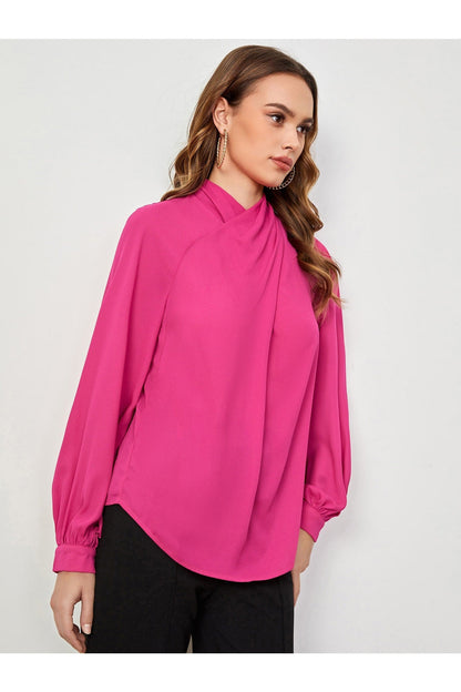 Buy Shein Unity Cross Wrap Front Bishop Sleeve Top - Small in Pakistan