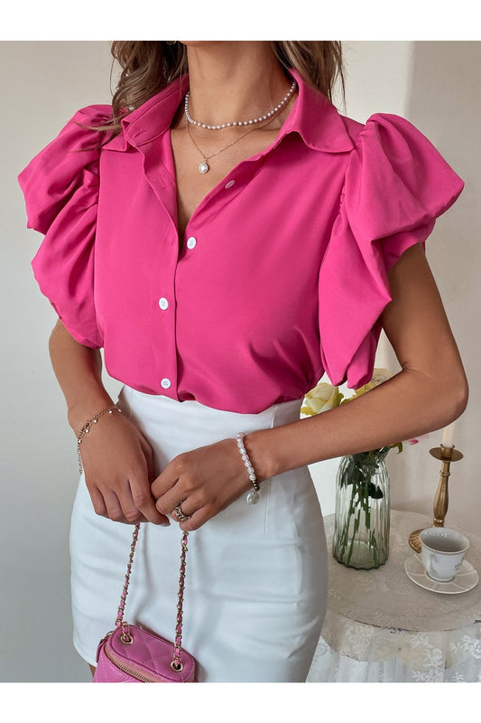 Buy Shein Ruffle Armhole Solid Shirt - Small in Pakistan