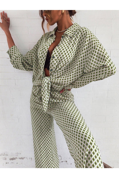 Buy Shein Argyle Print Drop Shoulder Blouse & Wide Leg Pants - Small in Pakistan