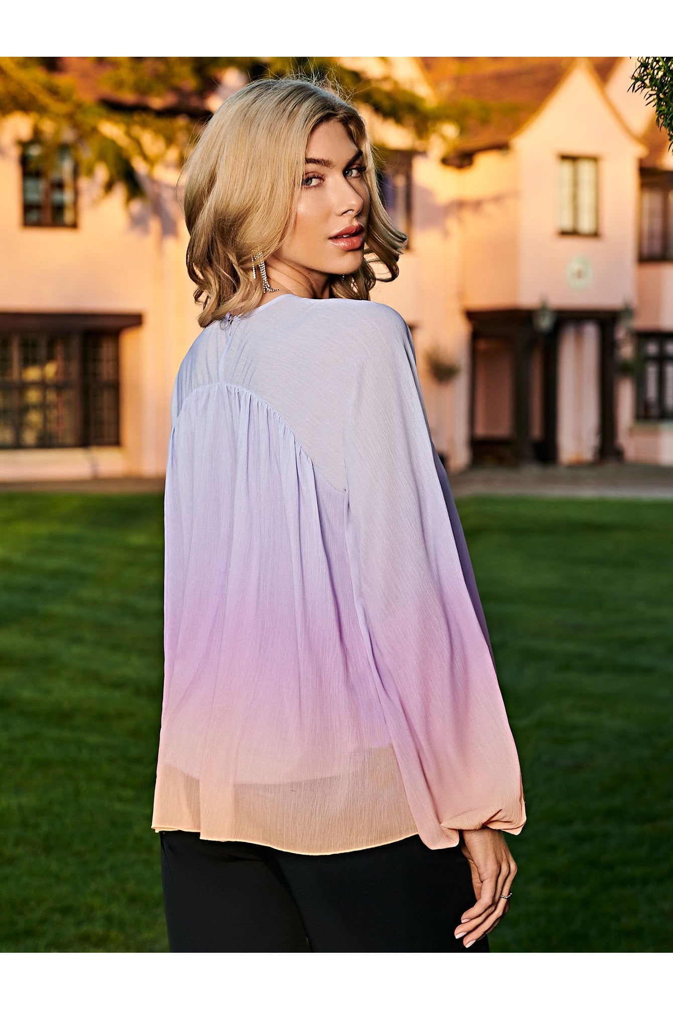 Buy Shein Ombre Bishop Sleeve Blouse - Small in Pakistan