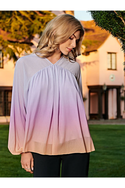 Buy Shein Ombre Bishop Sleeve Blouse - Small in Pakistan