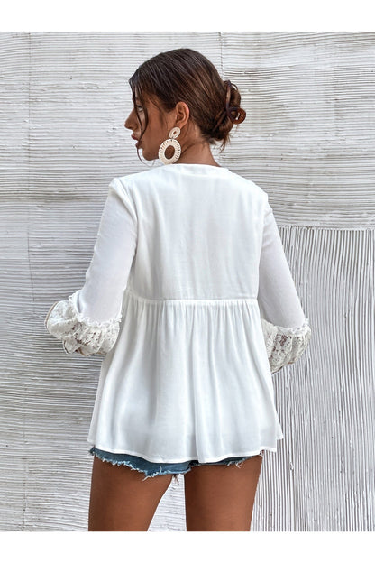 Buy Shein Contrast Lace Tie Front Tassel Detail Peplum Blouse - Small in Pakistan
