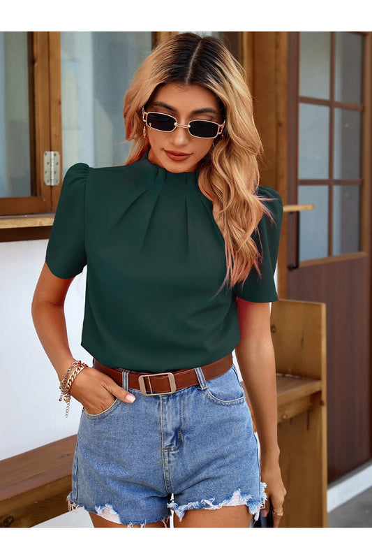 Buy Shein Mock Neck Keyhole Back Blouse- Small in Pakistan