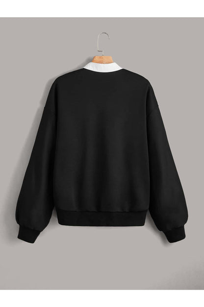 Buy Shein EZwear Contrast Collar Bear Patched 2 In 1 Pullover - Small in Pakistan
