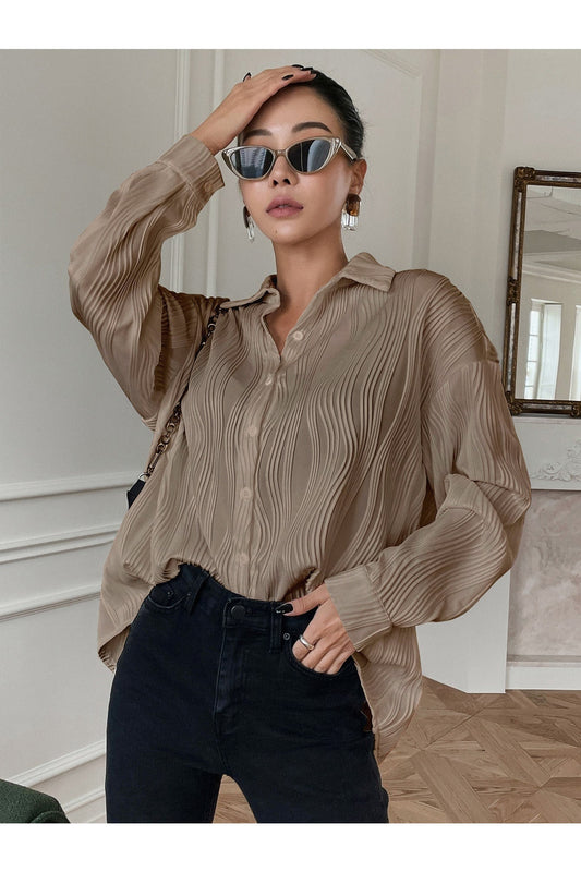 Buy Shein DAZY Textured Drop Shoulder Button Front Shirt - Small in Pakistan