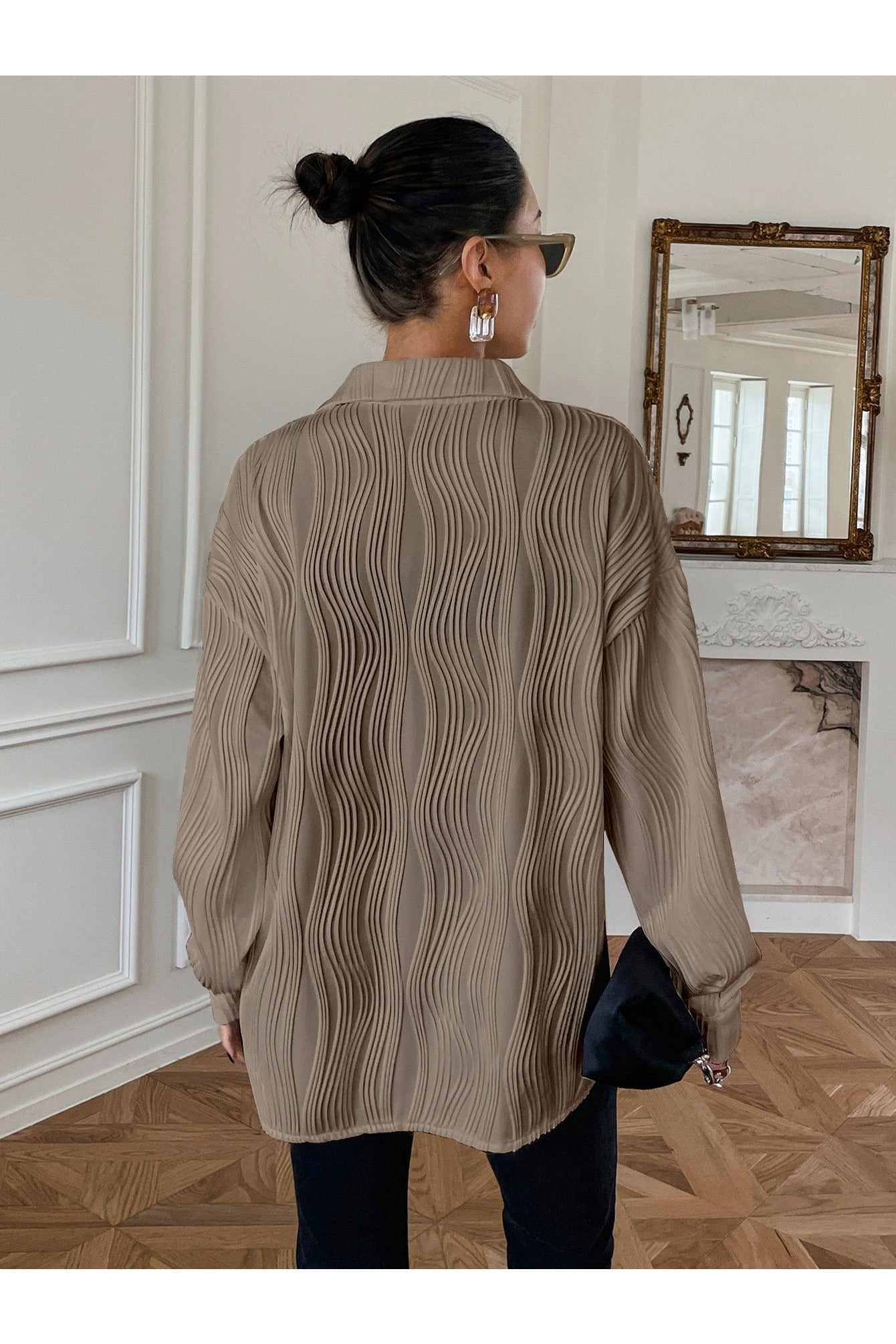 Buy Shein DAZY Textured Drop Shoulder Button Front Shirt - Small in Pakistan