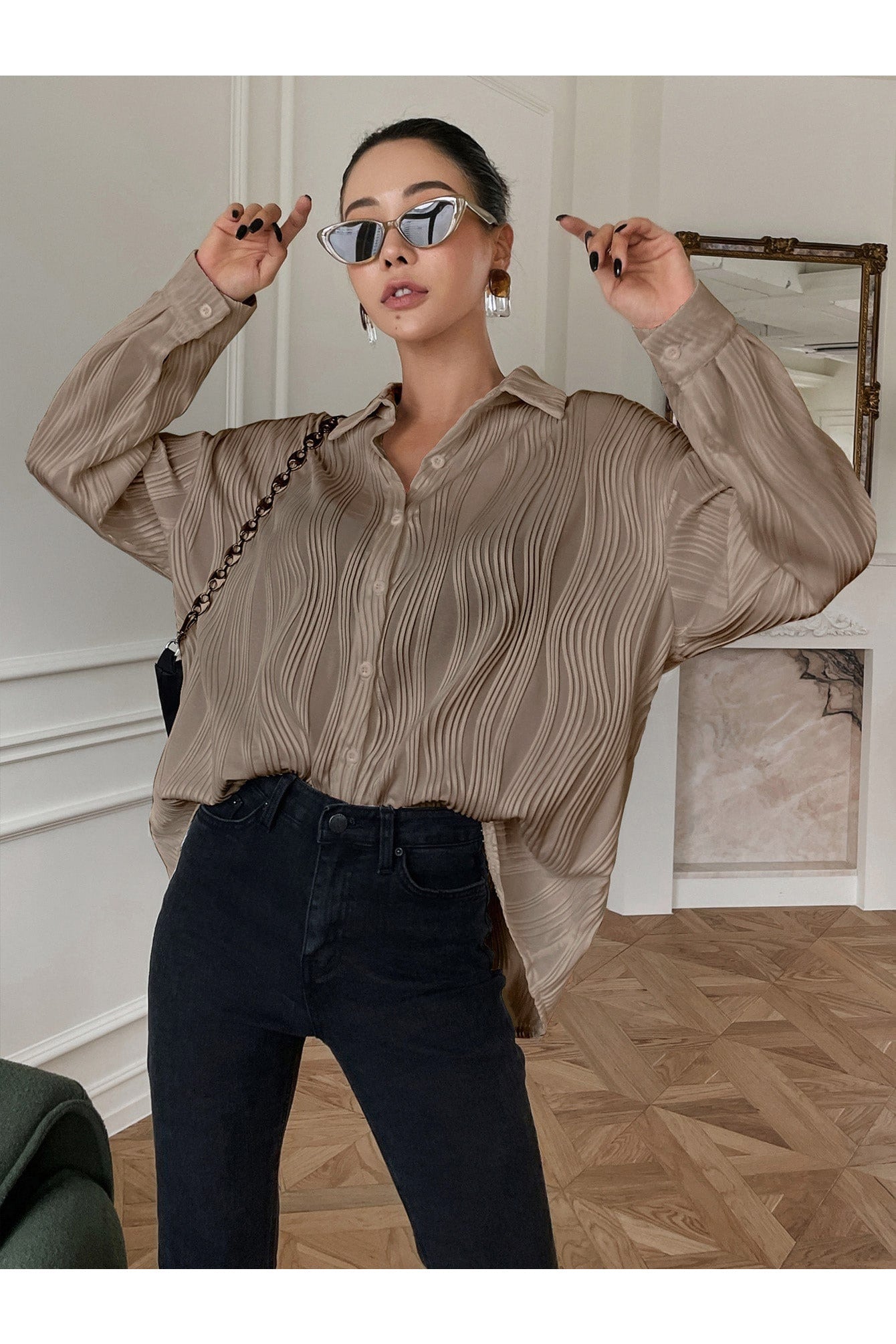Buy Shein DAZY Textured Drop Shoulder Button Front Shirt - Small in Pakistan
