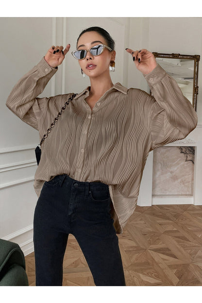 Buy Shein DAZY Textured Drop Shoulder Button Front Shirt - Small in Pakistan