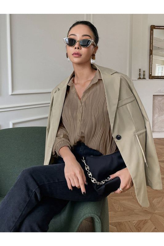 Buy Shein DAZY Textured Drop Shoulder Button Front Shirt - Small in Pakistan