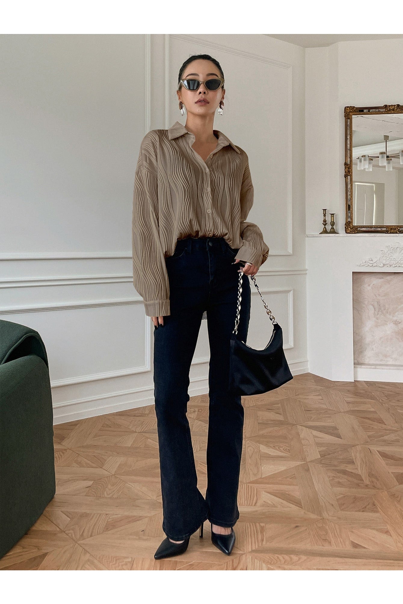 Buy Shein DAZY Textured Drop Shoulder Button Front Shirt - Small in Pakistan