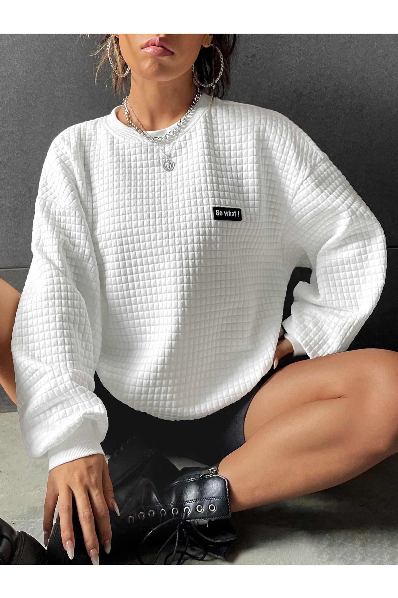 Buy Shein EZwear Letter Patched Drop Shoulder Sweatshirt - Small in Pakistan