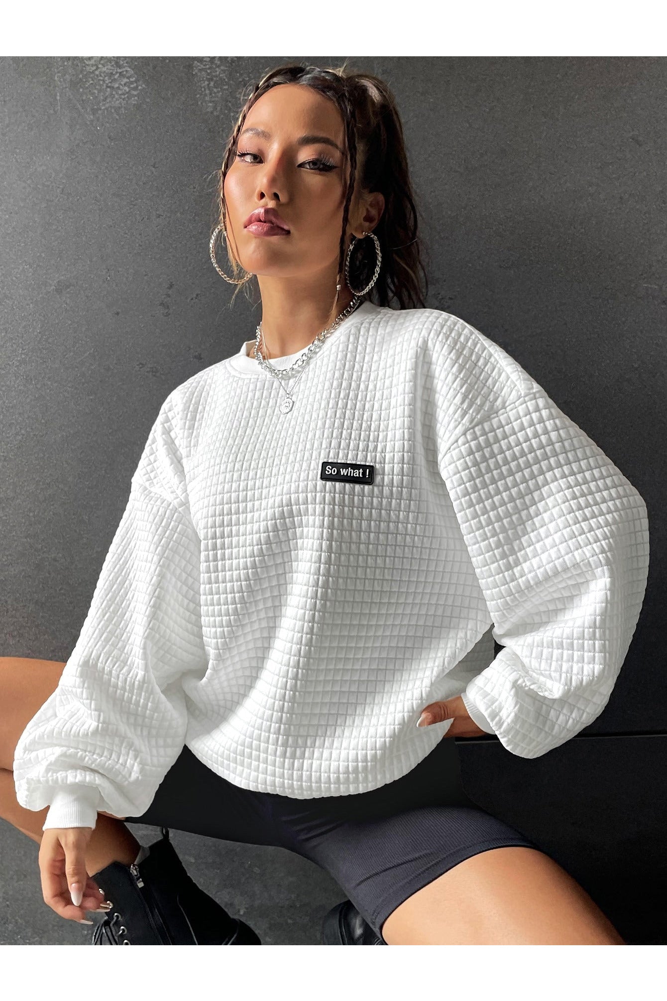 Buy Shein EZwear Letter Patched Drop Shoulder Sweatshirt - Small in Pakistan