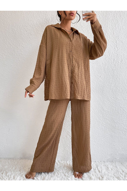 Buy Shein Solid Drop Shoulder Shirt & Wide Leg Pants - Small in Pakistan