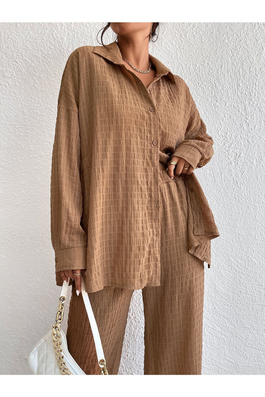 Buy Shein Solid Drop Shoulder Shirt & Wide Leg Pants - Small in Pakistan