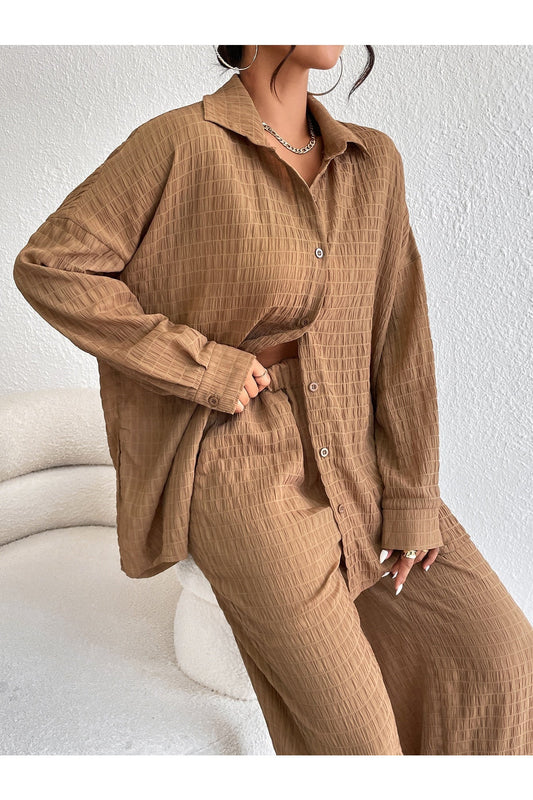 Buy Shein Solid Drop Shoulder Shirt & Wide Leg Pants - Small in Pakistan