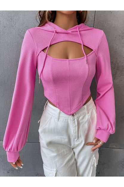 Buy Shein EZwear Solid Cutout Hanky Hem 2 In 1 Drawstring Hoodie - Small in Pakistan